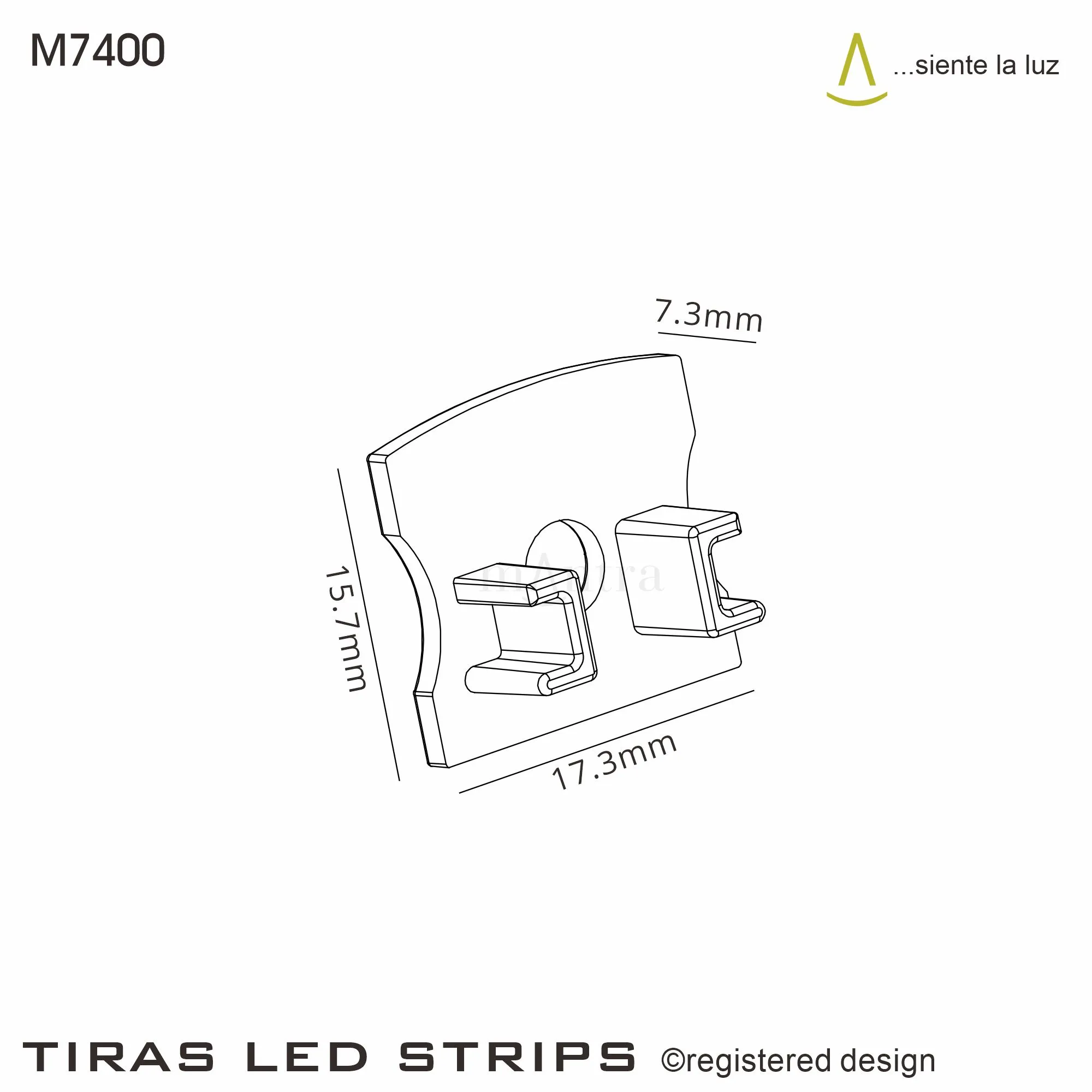 Tiras 17.3 x 15.7mm Grey Profile End Cap Without Hole (1pc) for M7394 M7400  Mantra Fusion Tiras LED Profile